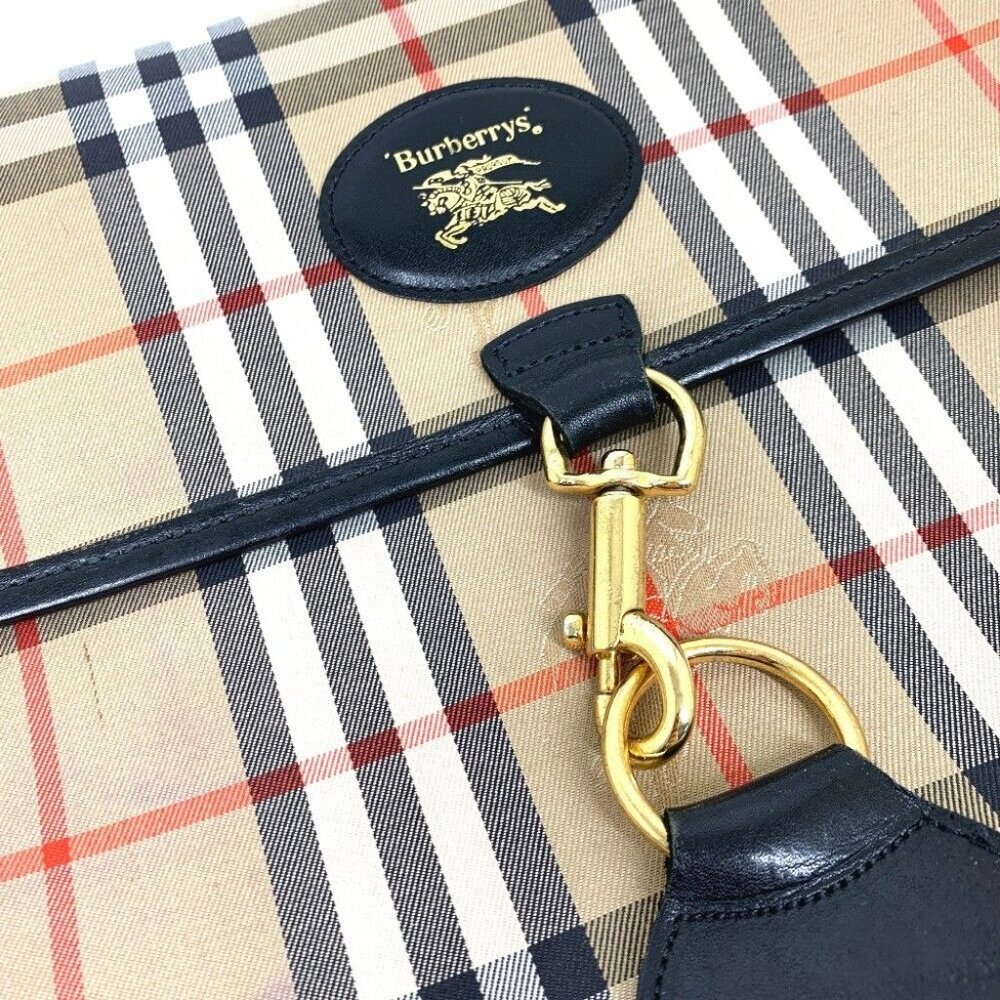 Authentic BURBERRY Check Document Pouch Clutch bag Canvas/Leather Beige - Picture 11 of 16